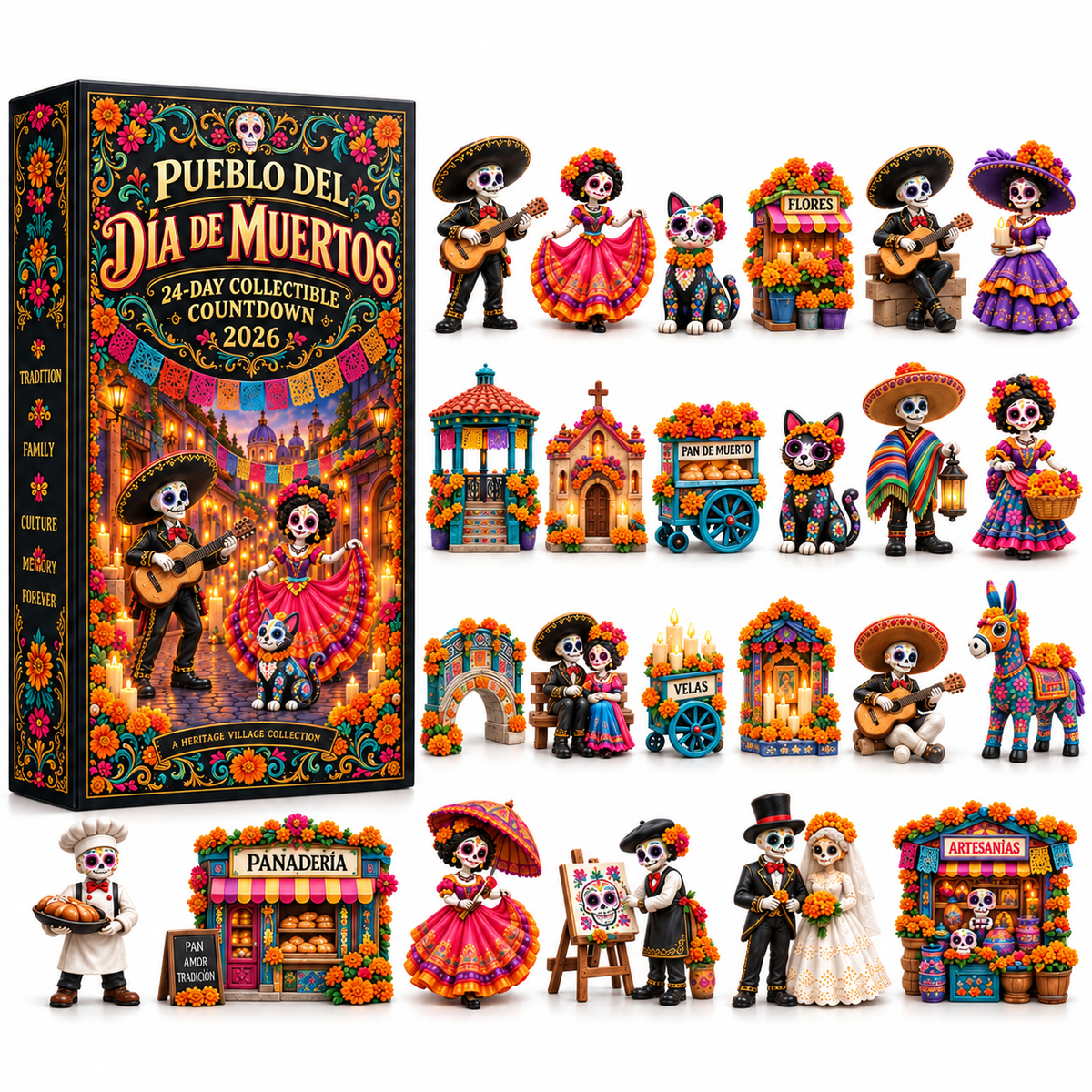 💀🎃 Pueblo del Día de Muertos 2026 – 24-Day Day of the Dead Collectible Countdown Calendar with 24 Unique Miniatures 🕯️🌼✨