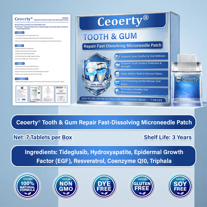 Ceoerty® Tooth & Gum Repair Fast-Dissolving Microneedle Patch✨ (𝟓-𝐢𝐧-𝟏 💎 𝐑𝐞𝐛𝐮𝐢𝐥𝐝 𝐄𝐧𝐚𝐦𝐞𝐥 & 𝐃𝐞𝐧𝐭𝐢𝐧 • 𝐒𝐭𝐫𝐞𝐧𝐠𝐭𝐡𝐞𝐧 𝐆𝐮𝐦𝐬 • 𝐄𝐫𝐚𝐝𝐢𝐜𝐚𝐭𝐞 𝐓𝐚𝐫𝐭𝐚𝐫 & 𝐎𝐝𝐨𝐫 • 𝐖𝐡𝐢𝐭𝐞𝐧𝐢𝐧𝐠 • 𝐒𝐭𝐨𝐩 𝐓𝐨𝐨𝐭𝐡 𝐒𝐞𝐧𝐬𝐢𝐭𝐢𝐯𝐢𝐭𝐲)
