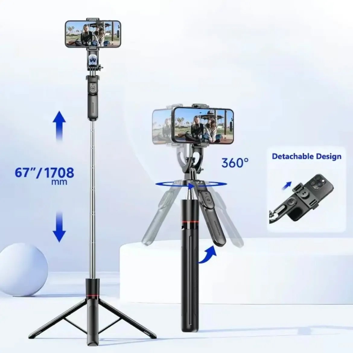3-Piece Adjustable Smartphone Tripod Set (Includes Bluetooth Remote)