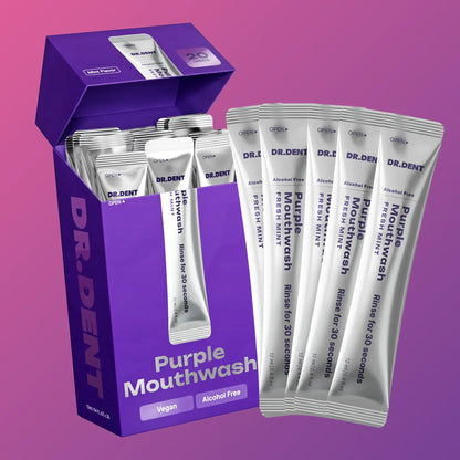 🦷✨DR.DENT Purple Mouthwash - Sachets 20 Pack - Peroxide-Free - Alcohol Free - Vegan Mint✨Makes Your Smile Look Brighter In Just 30 Seconds
