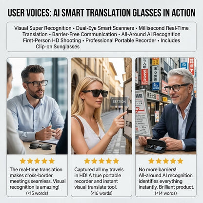 👓 All-weather on-body AI assistant, real-time multilingual simultaneous translation, seamless cross-border communication, all-round AI recognition for everything, on-body professional recorder, hands-free calls, music playback
