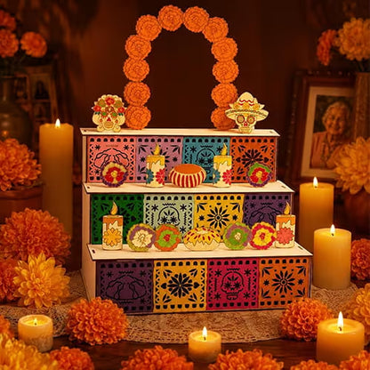 3-Tier Día de los Muertos Wooden Altar Display Stand
