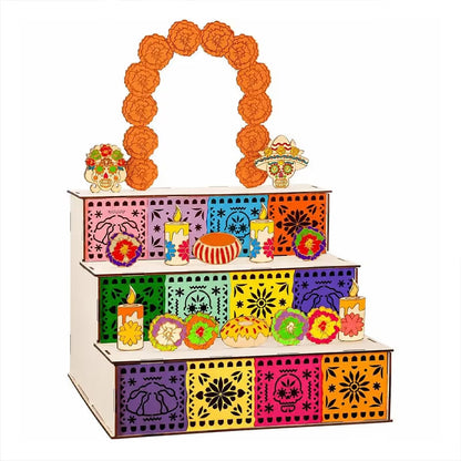 3-Tier Día de los Muertos Wooden Altar Display Stand