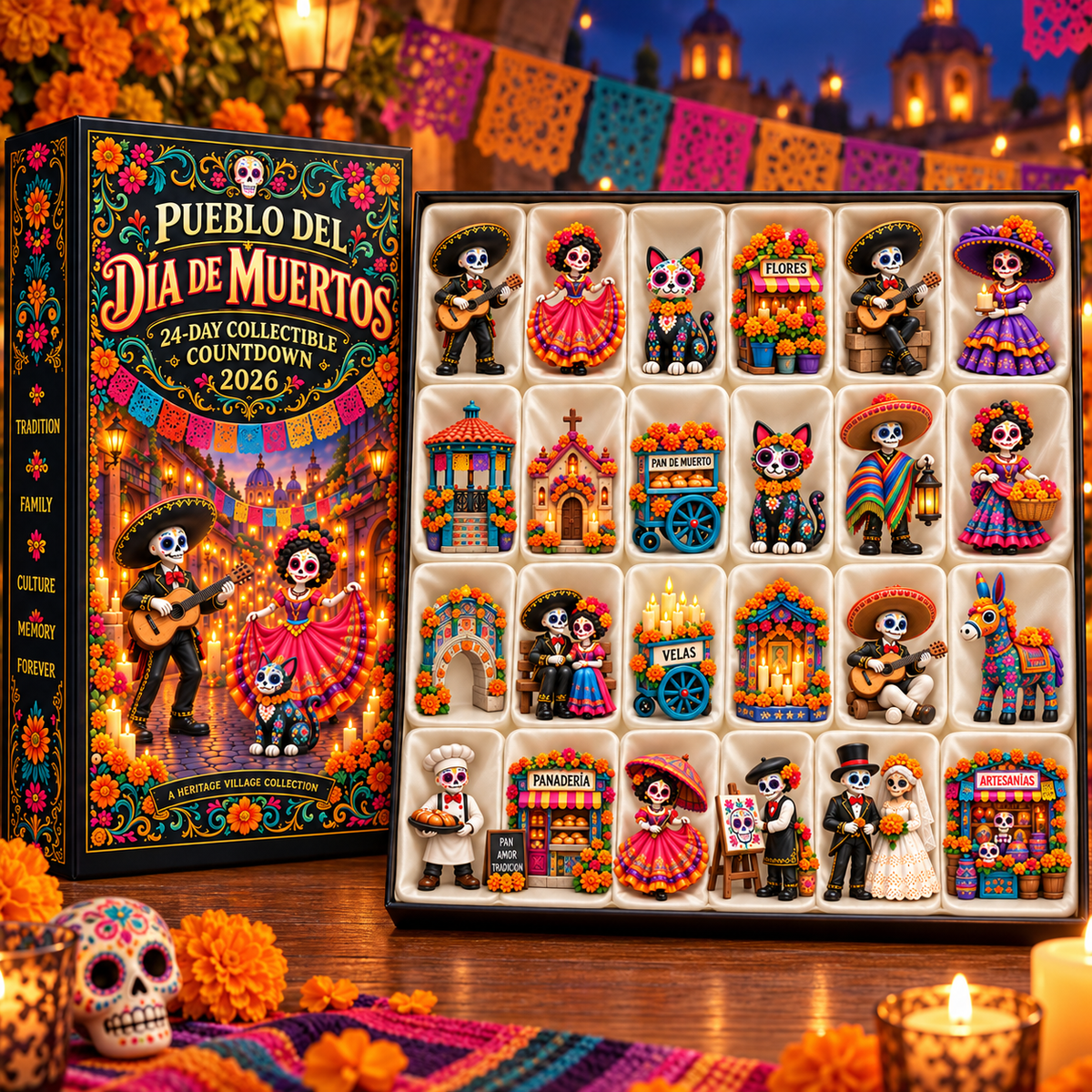 💀🎃 Pueblo del Día de Muertos 2026 – 24-Day Day of the Dead Collectible Countdown Calendar with 24 Unique Miniatures 🕯️🌼✨