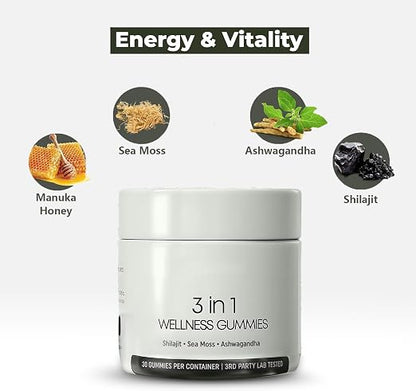 CURED® 3-in-1 Wellness Gummies Shilajit Gummies For Men Energy