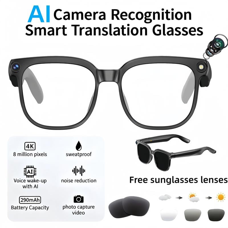 ⏰👓Smart AI Translation Camera Bluetooth Glasses—8 MP Pixels, 160+ Languages, Real-Time Translation