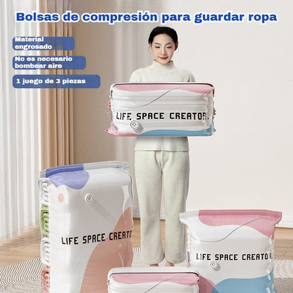 👕📦【4 Pcs 】Bolsas de compresión para guardar ropa, no requieren vacío, diseño reforzado.