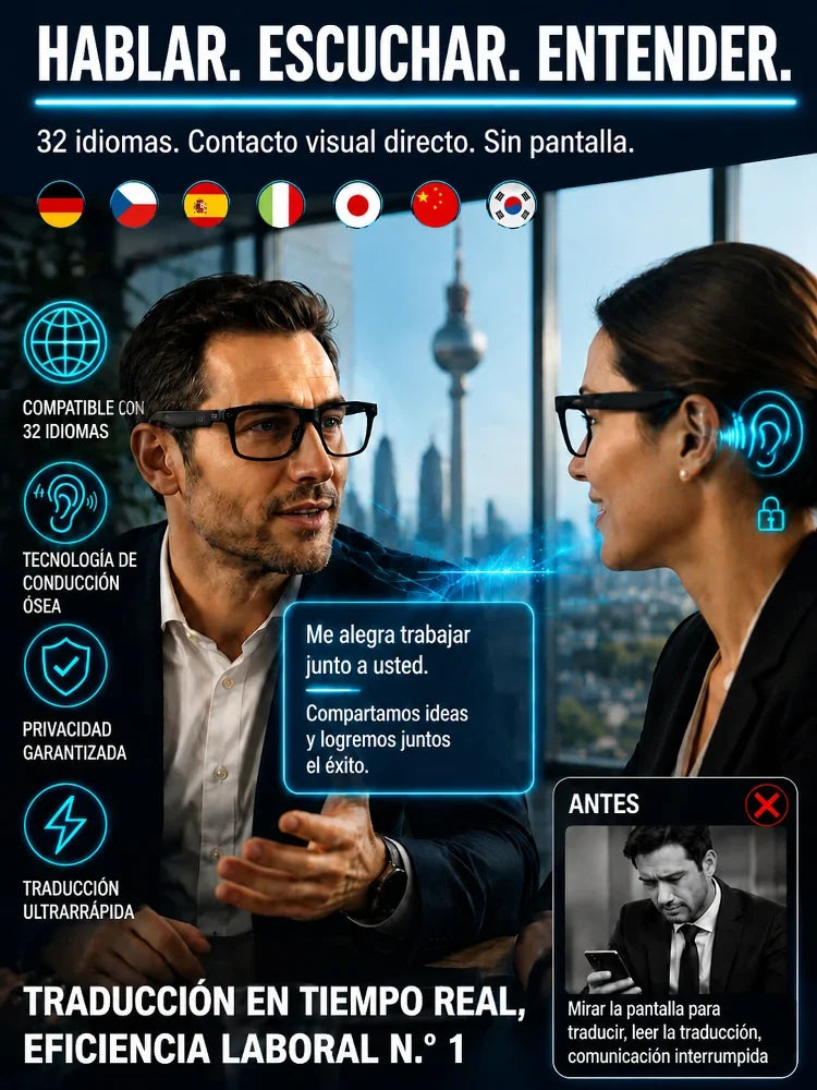 Gafas inteligentes SL con zoom, cambio de color y traducción AI en tiempo real