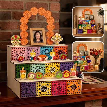 3-Tier Día de los Muertos Wooden Altar Display Stand