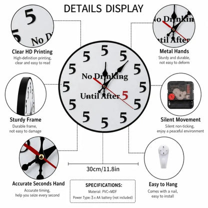 Funny "No Drinking Until After 5" Round Wall Clock