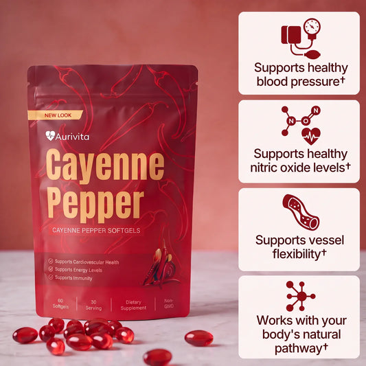 Support Cardiovascular Health with Aurivita Cayenne Pepper Softgels 11-in-1 Formula (180 Servings)