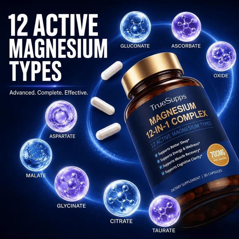 SPNHKQV Magnesium 12-in-1 Complex Supplement – 700mg High Absorption Magnesium Glycinate Capsules for Women & Men – Muscle, Nerve & Sleep Support – 120 Vegan Capsules