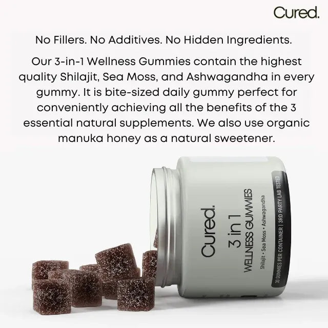 CURED® 3-in-1 Wellness Gummies Shilajit Gummies For Men Energy