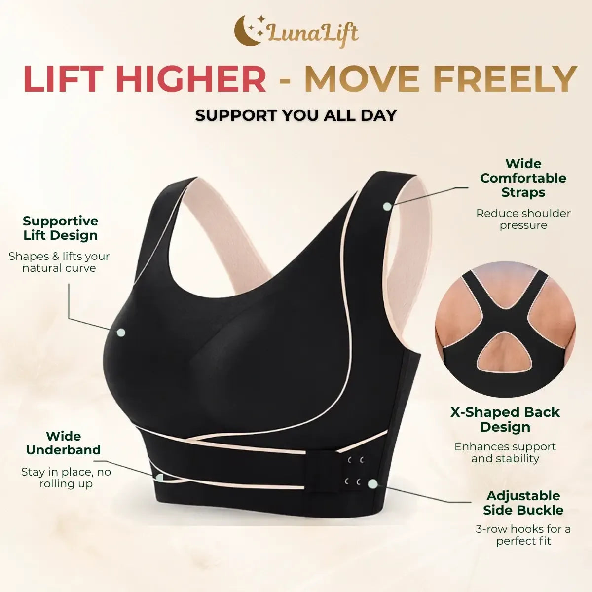 LunaLift - Everyday Comfortable Lift Up & Posture Support Bra