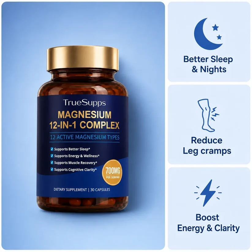 SPNHKQV Magnesium 12-in-1 Complex Supplement – 700mg High Absorption Magnesium Glycinate Capsules for Women & Men – Muscle, Nerve & Sleep Support – 120 Vegan Capsules
