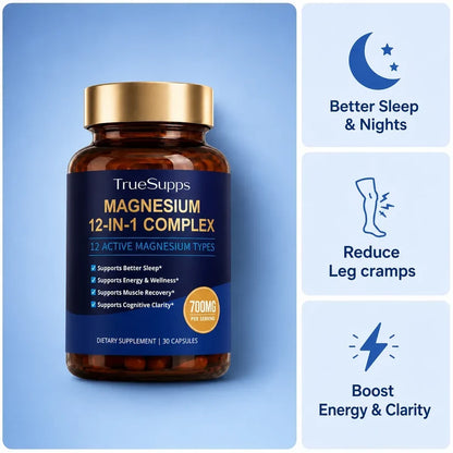 SPNHKQV Magnesium 12-in-1 Complex Supplement – 700mg High Absorption Magnesium Glycinate Capsules for Women & Men – Muscle, Nerve & Sleep Support – 120 Vegan Capsules